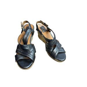 CLARKS Artisan Womens 8.5 Espadrille Wedge Heels Buckle Slingbacks Sandals